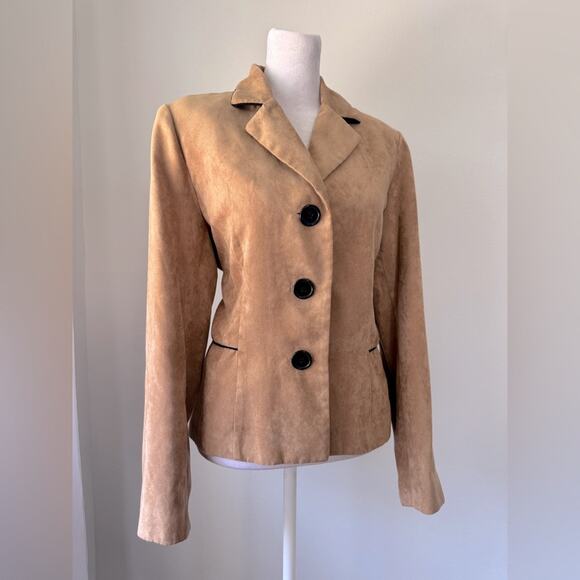 Vintage ‘00s Studio I Tan Faux Suede Single Breasted Blazer - Picture 1 of 6